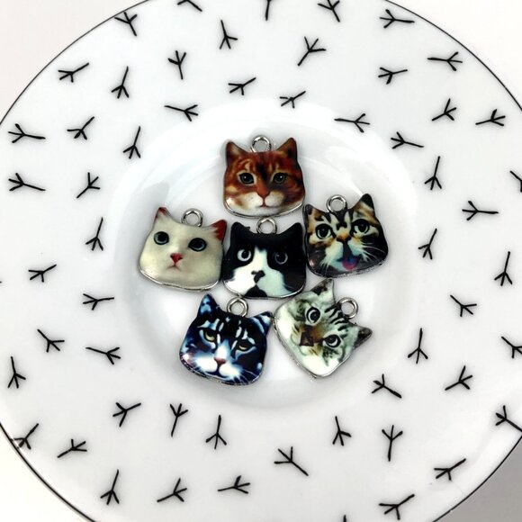 unknown Jewelry - Vintage 1990s Cat Face Charms – Set of 6 for Jewelry, Crafts, Earrings 🐱✨